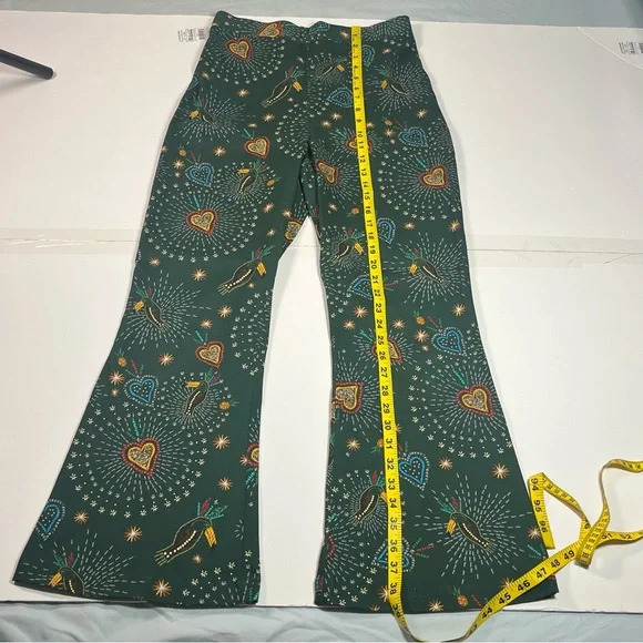 FARM Rio Anthropologie Womens Small Fernanda Flared Pants Cotton Star Bird Print